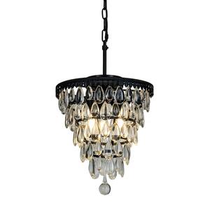 3-Light Matte Black Crystal Chandelier with Clear Glass