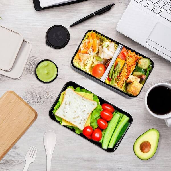 LAIFUCAM Black 7oz. Japanese Theme Adult Lunch Bag Bento Box
