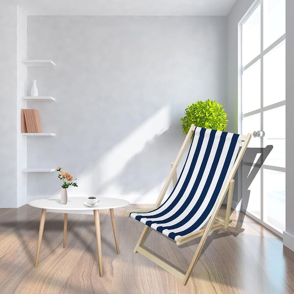 AULEDIO Dark Blue Wood Folding Beach Chair DJZW49531958-US