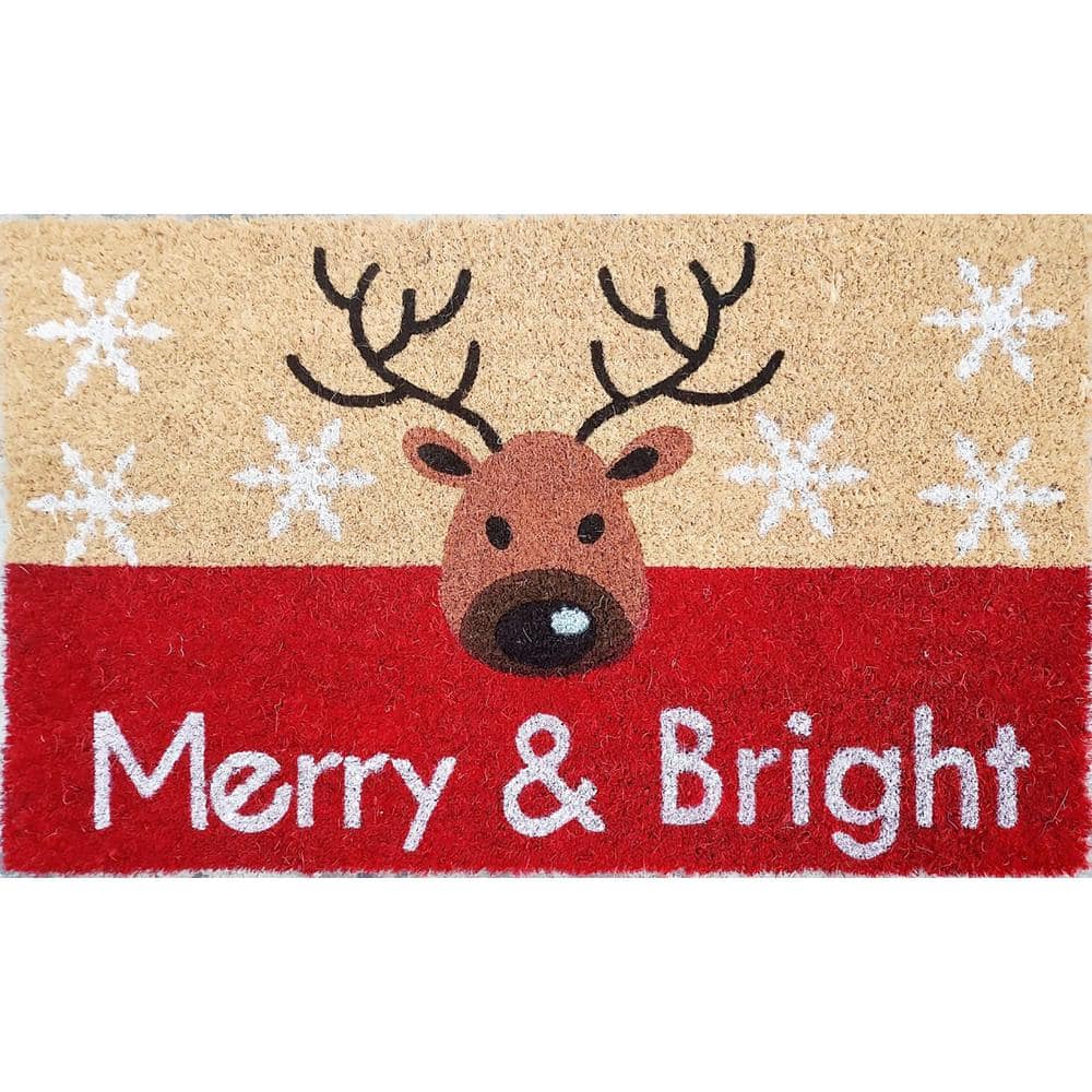 Natural Printed - Merry and Bright Reindeer Multi-colored Indoor/outdoor do