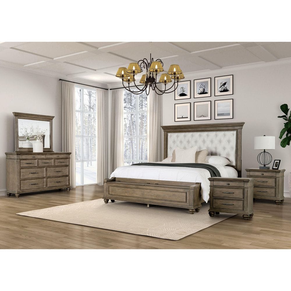 Furniture of America Lander 5-Piece Traditional Aged Oak Wood Queen ...