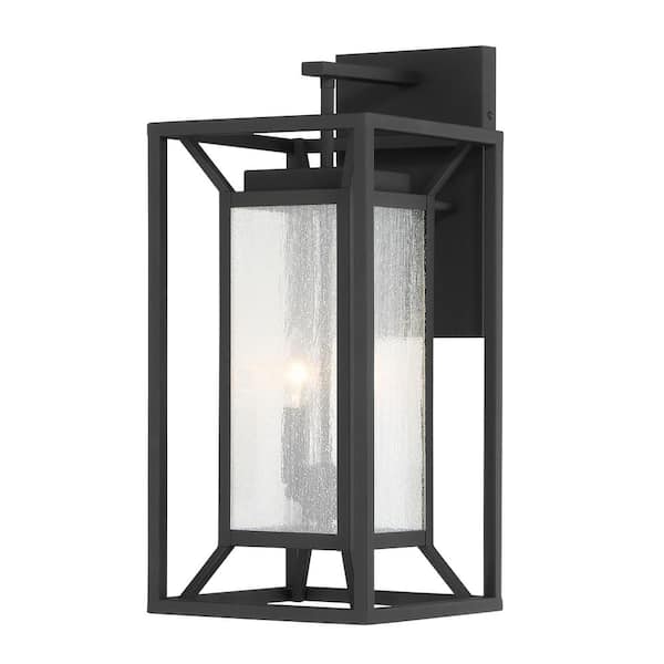 Harbor View 2-Light Sand Black Outdoor Wall Lantern Sconce with Clear Seeded Glass