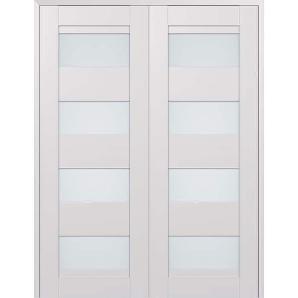 Della 64 in. x 80 in. Both Active 4-Lite Frosted Glass Bianco Noble Wood Composite Double Prehung French Door