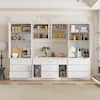 White 78.7 in. Office Storage Cabinet with 13 Shelves and 11 Drawers,Glass-Front Top Doors and Full Wall Bookcase Design