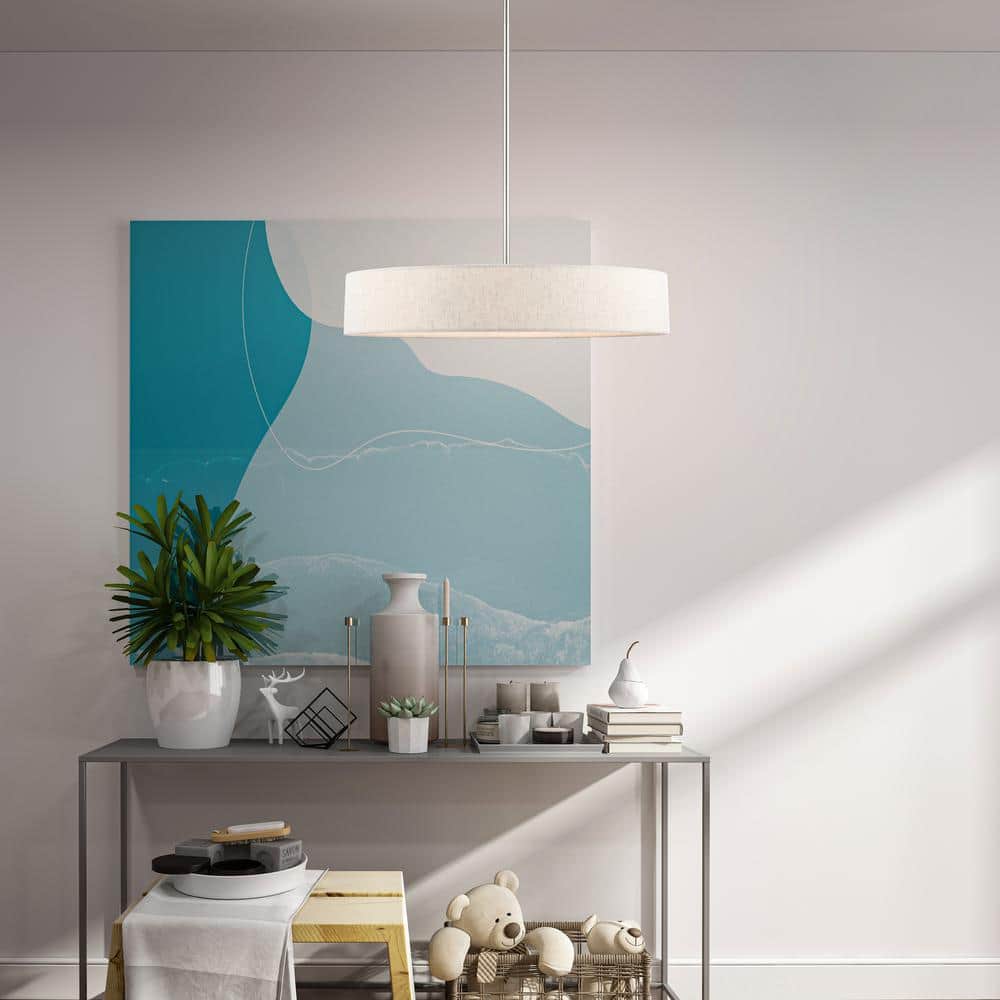Sophisticated Brushed Nickel 4-Light Drum Pendant with Oatmeal Shade