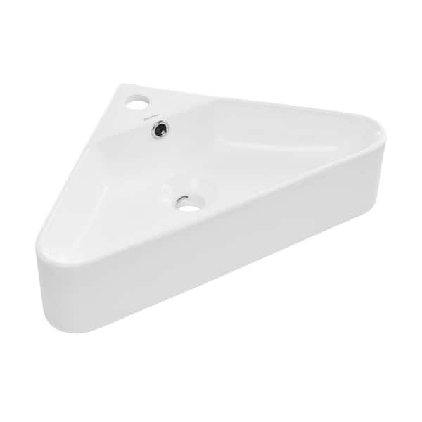 St. Tropez 22 in. Ceramic Corner Vessel Wall Mounted Bathroom Sink in White