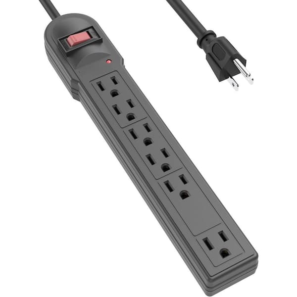 6-Outlet Power Strip Surge Protector, 6-Foot-Long Cord, 790 Joule in Black