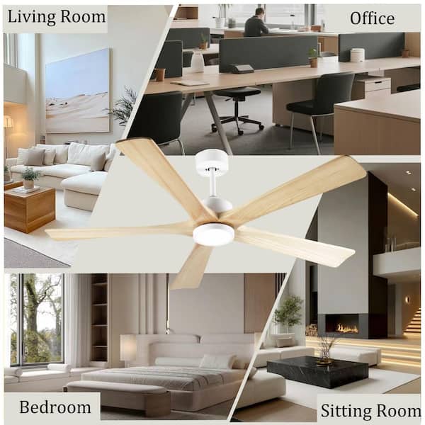 60 in. Indoor White Downrod Mount Standard Ceiling Fan with 5 Solid Wood Blades, Dimmable LED and APP & Remote Control