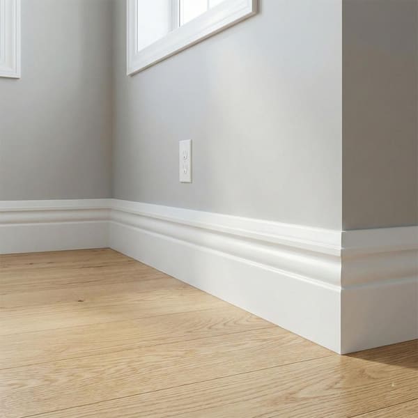 5180 9/16 in. x 5-1/4 in. x 96 in. Primed Finger Jointed Baseboard Moulding (1-Piece − 8 Total Linear Feet)