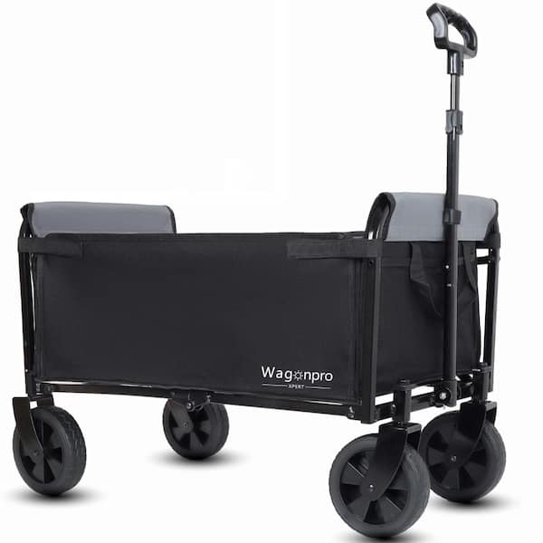 All-in-One Convertible Folding Trolley with Bench & Dog Leash, Black/Gray