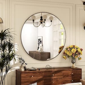 24 in. W x 24 in. H Round Metal Framed Wall Bathroom Vanity Mirror Black