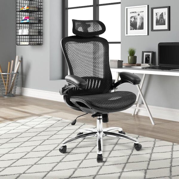 Qualfurn Black Mesh Reclining Swivel Task Chair with Adjustable Headrest