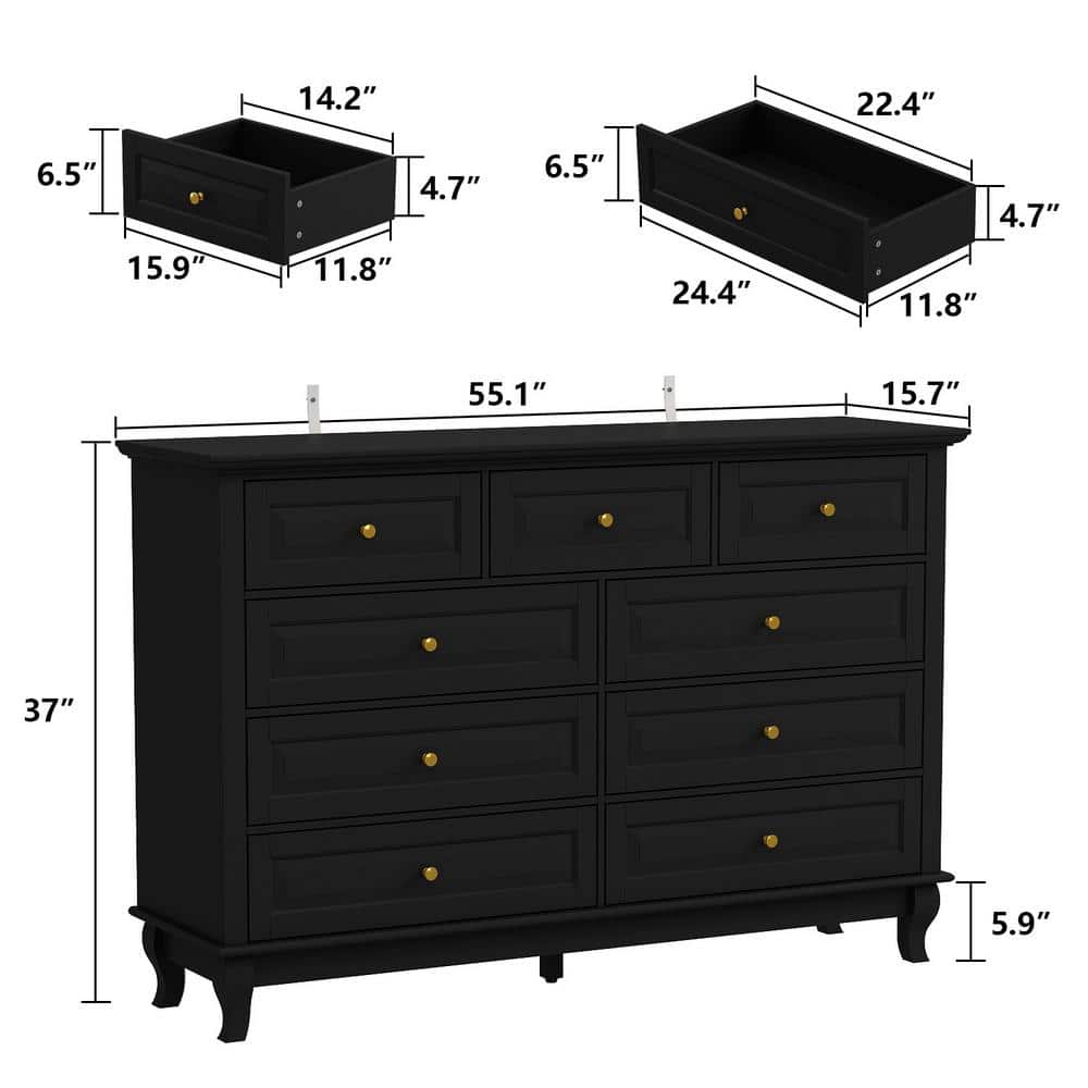 White Wooden 9-Drawer Chest of Drawers 55.1 in. W x 37 in. H x 15.7 in. D Console TV Stand, Modern European Style - thumbnail 10