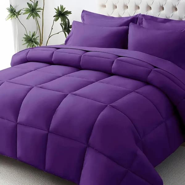 3pcs Queen Size Deep Purple Luxurious Breathable Quilted Comforter set Fluffy FiberFilling