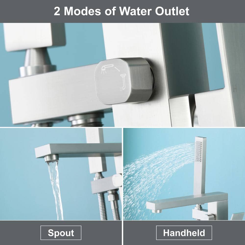 Brushed Nickel Freestanding Tub Faucet with Hand Shower