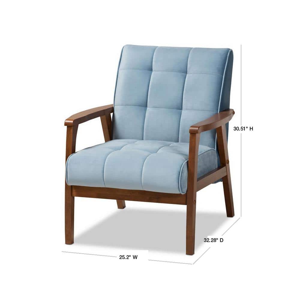 Asta Light Blue Velvet Upholstered Wood Armchair