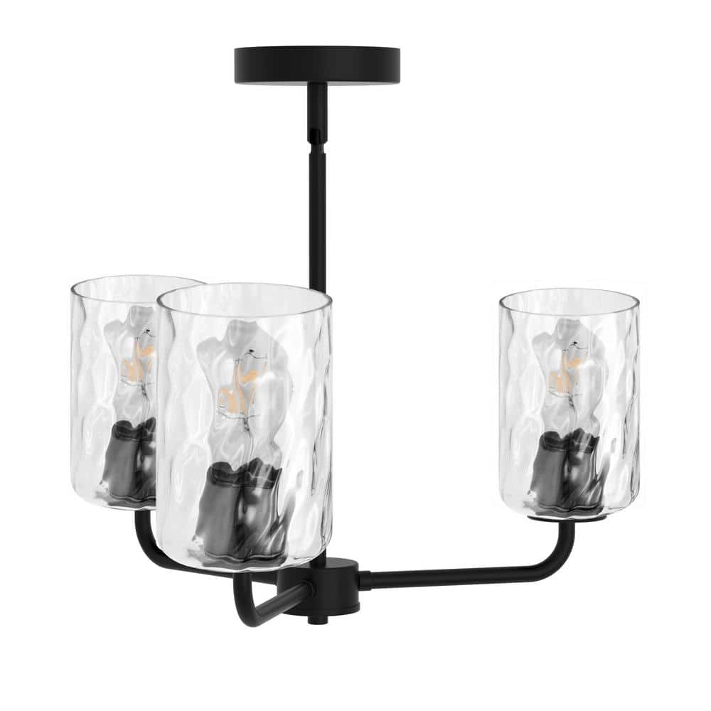 20 in. 3-Light Black Modern Semi-Flush Mount Pendant Lighting, Adjustable Height with Glass Shades for Dining Room price history on PriceWatchPro