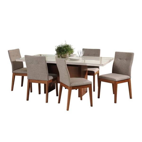 Manhattan Comfort Dover 72.04 in. and Leroy 7-Piece Off-White and Grey Dining Set