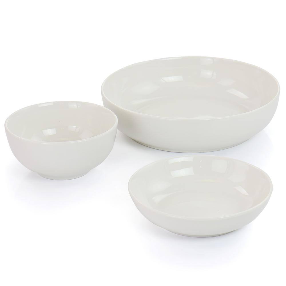White Porcelain 32-Piece Dinnerware Set with Serving Bowls