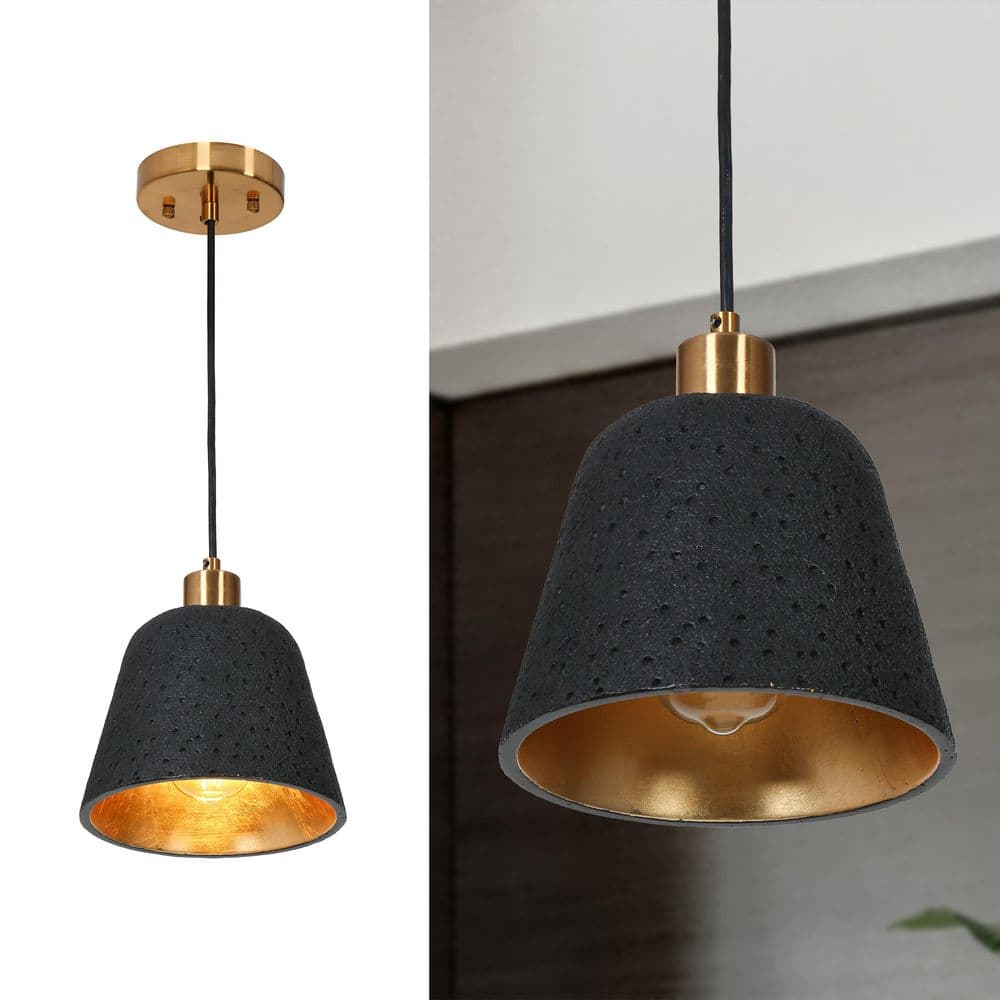 Uolfin Black and Plated Gold Kitchen Island Pendant Light, 1-Light