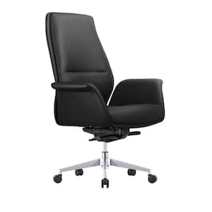 Summit Mid-Century Modern Faux Leather Conference Office Chair with Swivel and Tilt (Black)