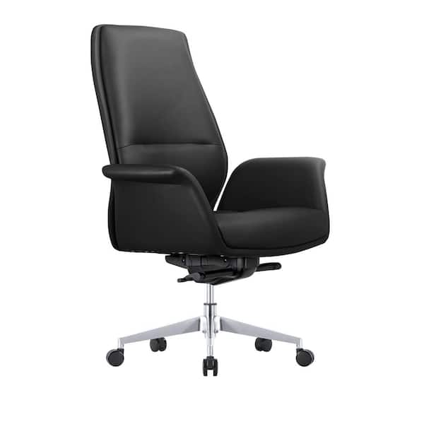 Leisuremod Summit Mid-Century Modern Faux Leather Conference Office Chair with Swivel and Tilt (Black)