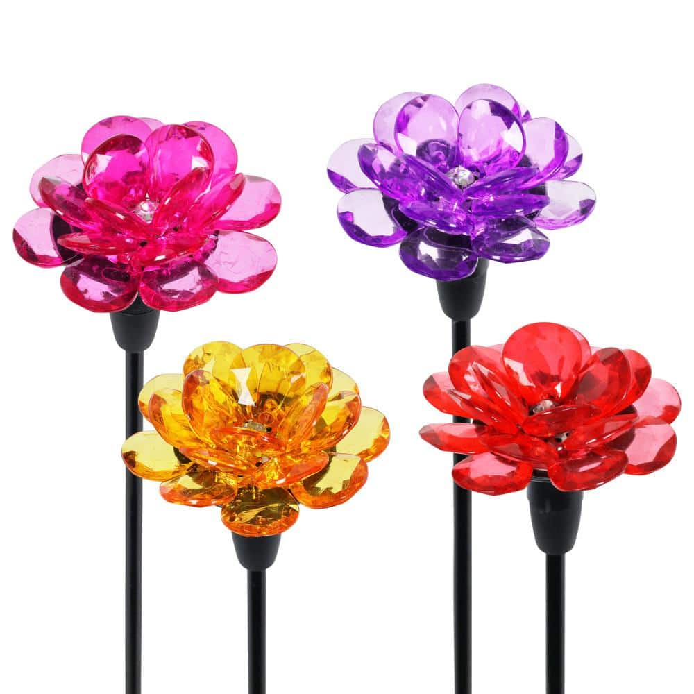 Exhart Solar Mini Flower 1.3 ft. Multicolor Plastic Garden Stakes 4-Pack  54119-RS - The Home Depot