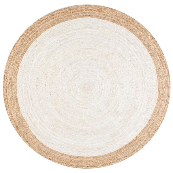 Elanora Farmhouse Bordered Jute White 6 ft. x 9 ft. Indoor Oval Rug