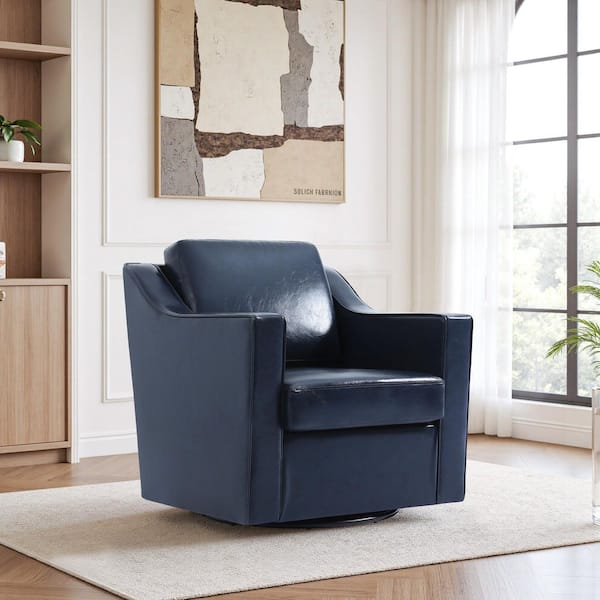 Uixe Navy Faux Leather Upholstered Swivel Accent Barrel Chair(Set