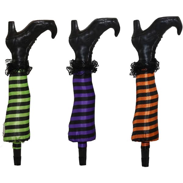 Haunted Hill Farm 19 in. Battery Operated Light-Up LED Staked Witch Legs Halloween Prop (Set of 3)