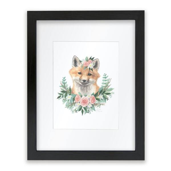 Unbranded Woodland Littles 1 "Fox" by Alyssa Lewis Individual Black Framed with Mat Animal Art Print 14 in. x 11 in.