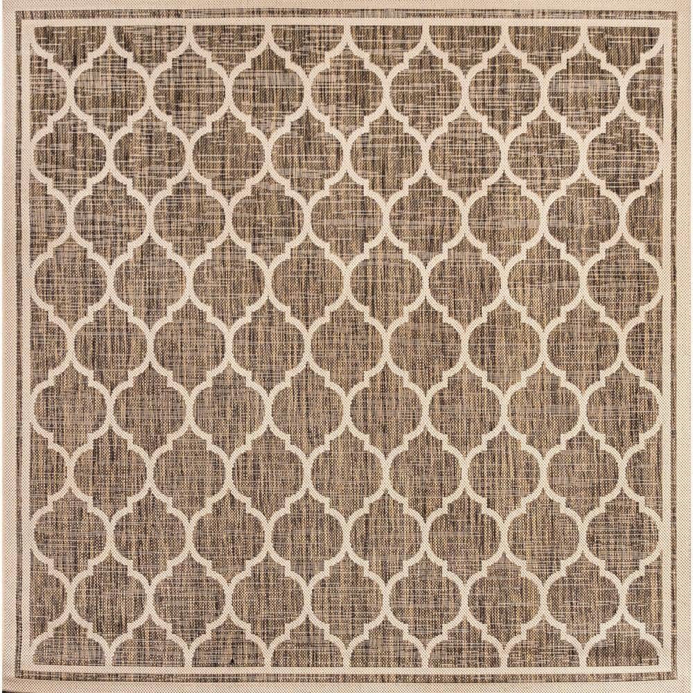 Square Geometric Gray Trellis Flatweave Indoor/Outdoor Rug