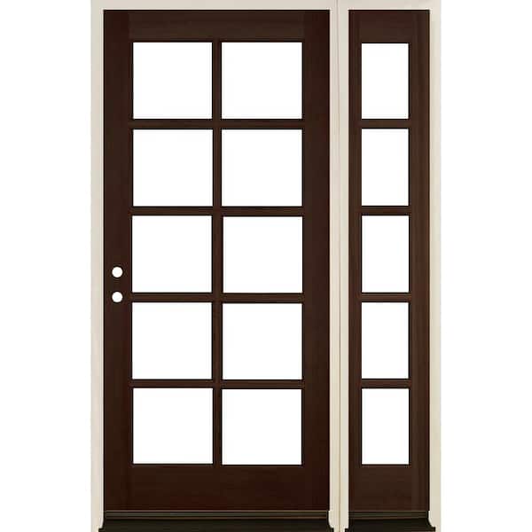 Krosswood Doors 50 in. x 80 in. French RH Full Lite Clear Glass Provincial Stain Hemlock Wood Prehung Front Door with RSL