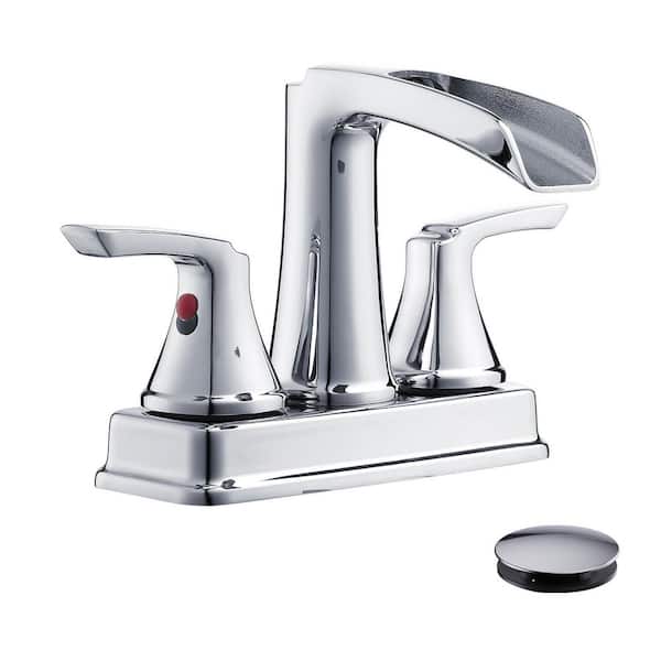 5.35 in. H 4 in. Centerset Double Handle Waterfall Bathroom Faucet in Chrome