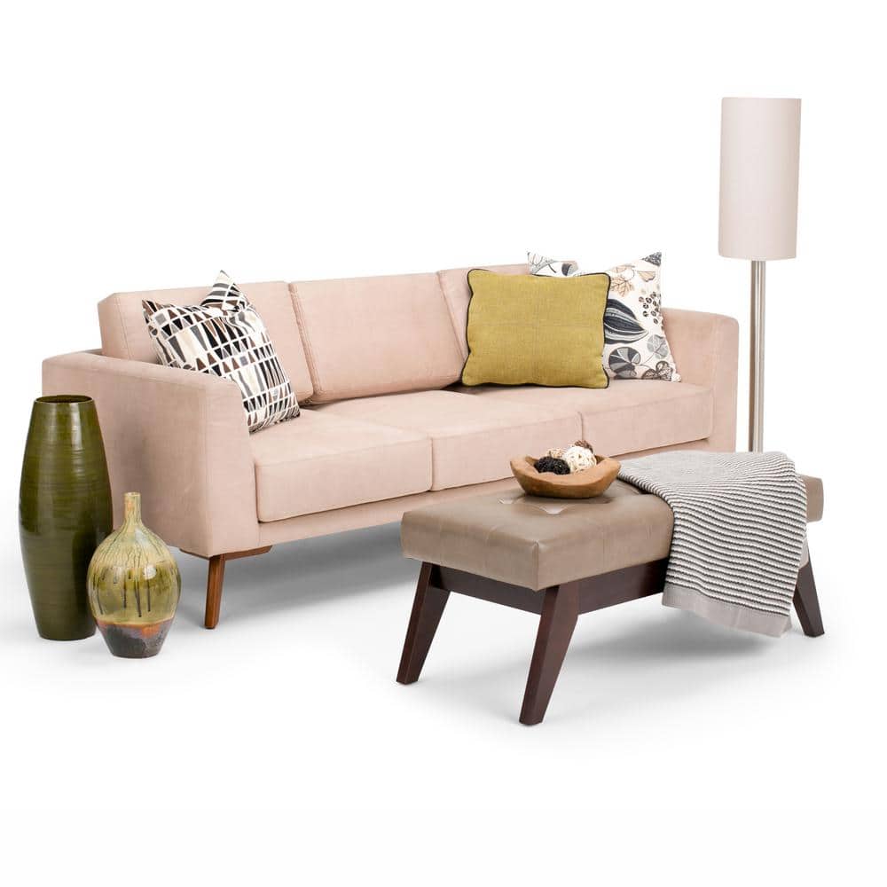 Draper 40" Taupe Faux Leather Tufted Ottoman Bench