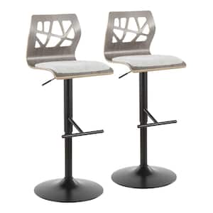 Folia 44 in. Light Grey Fabric and Black Metal High Back Adjustable Bar Stool with Straight T Footrest (Set of 2)