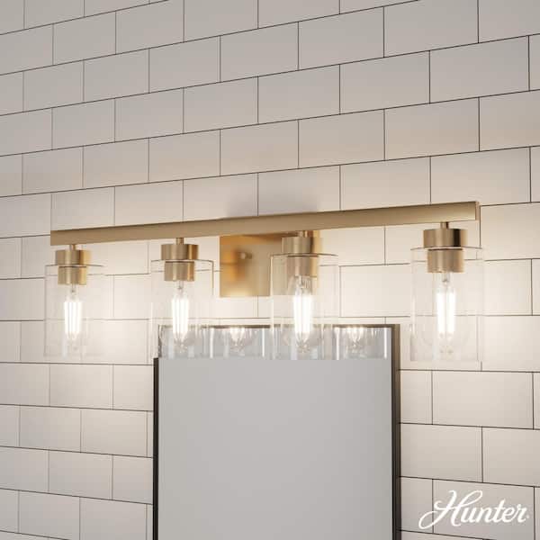 Hunter Hartland 30.75 in. 4-Light Alturas Gold Vanity Light with Clear Seeded Glass Shades