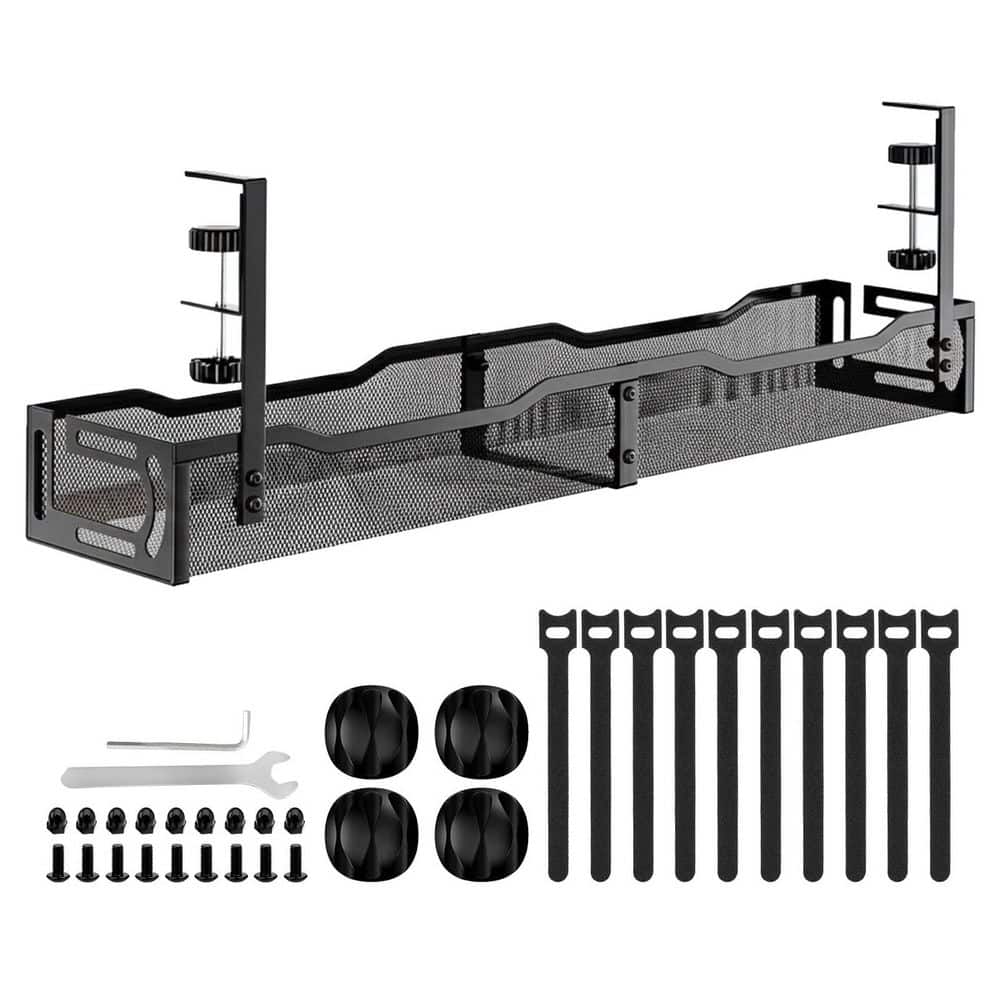 Under Desk Cable Management Tray Metal Cord Organizer Clamp Mount for Standing Desk Home Office Black 1-Piece - Thumbnail 2