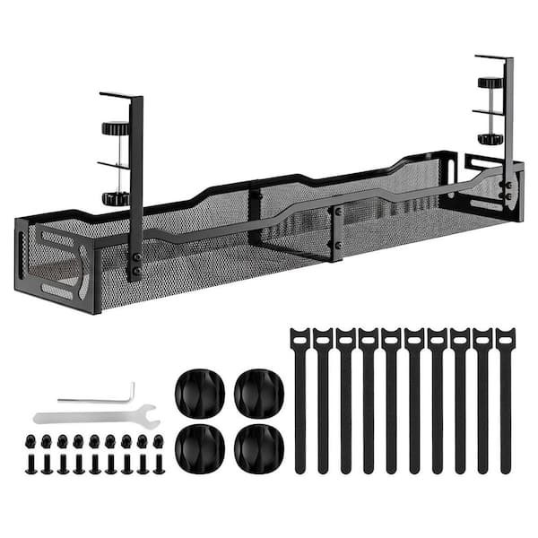 Under Desk Cable Management Tray Metal Cord Organizer Clamp Mount for Standing Desk Home Office Black 1-Piece