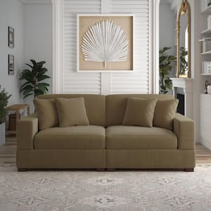 Uixe 83 in. Square Arm Light Gray Corduroy Fabric Upholstered Sectional ...