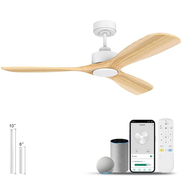REDIAMS 52 in. Modern Outdoor Indoor White Ceiling Fans with LED Lights Remote Voice Control Via WIFI Alexa App Quiet DC Motor