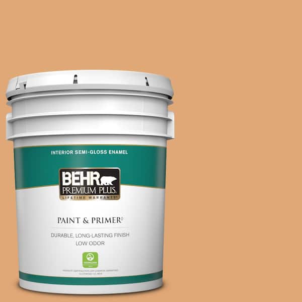 BEHR PREMIUM PLUS 5 gal. #280D-4 Caramel Sundae Semi-Gloss Enamel Low Odor Interior Paint & Primer