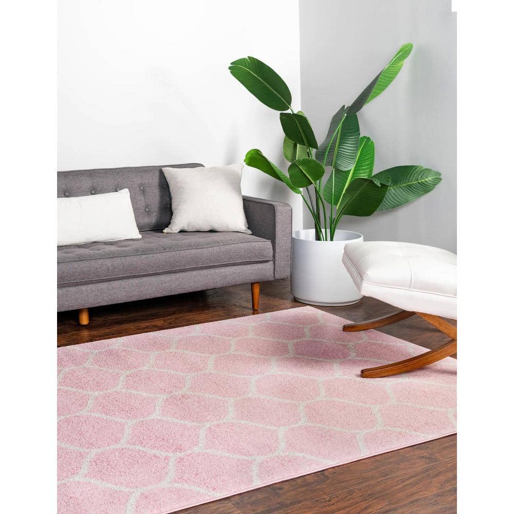 Pink Rectangular Stain-Resistant Synthetic Area Rug