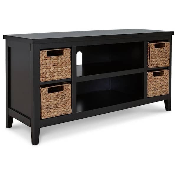 Benjara 47.13 in. Black and Brown Wood TV Stand Fits TVs up to 50 Inch in. with Open Shelf and 4 Baskets