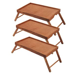 19.5 in. W x 8.25 H x 11.5 D 3 pack Folding Multi-Purpose Rustic Bed Trays with Carved Handles, Pine