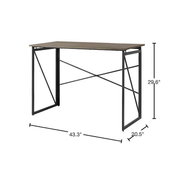 43 in. Rectangular Black Metal Folding Writing Desk with Grey Wood Top