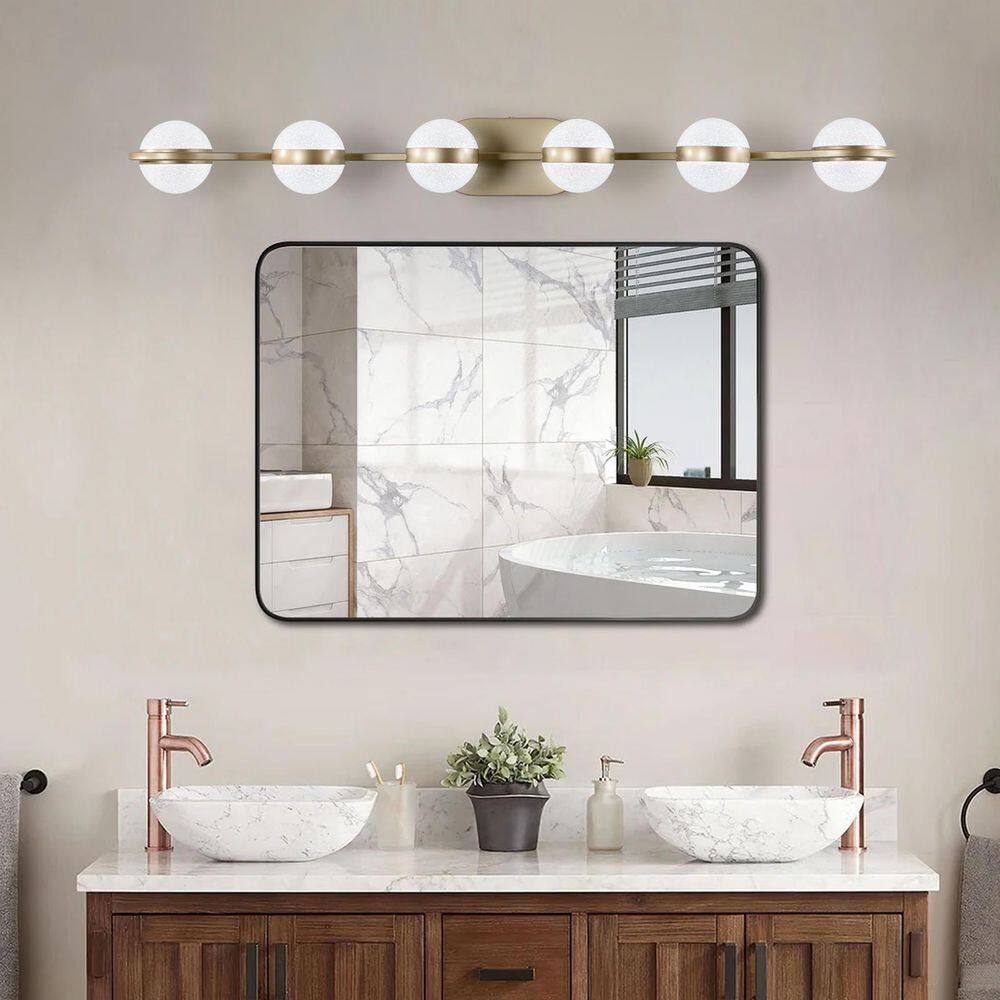 43 in. 6 Light Glod Vanity Light Fixture Bathroom Over Mirror Wall Lights with Modern Minimalist and Crystal Sand Shades price history on PriceWatchPro