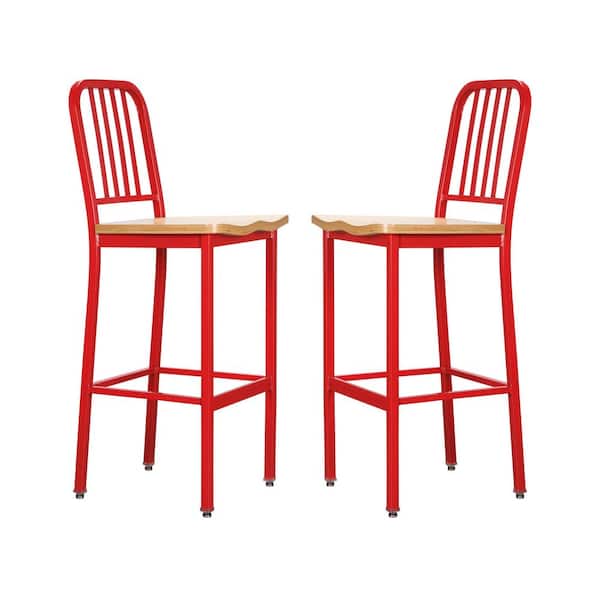 Linon Home Decor Washington 30 in. Red Slat Back Metal Bar Stool with Wood Seat Set of 2