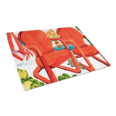 Red Chairs Patio View Tempered Glass Large Cutting Board