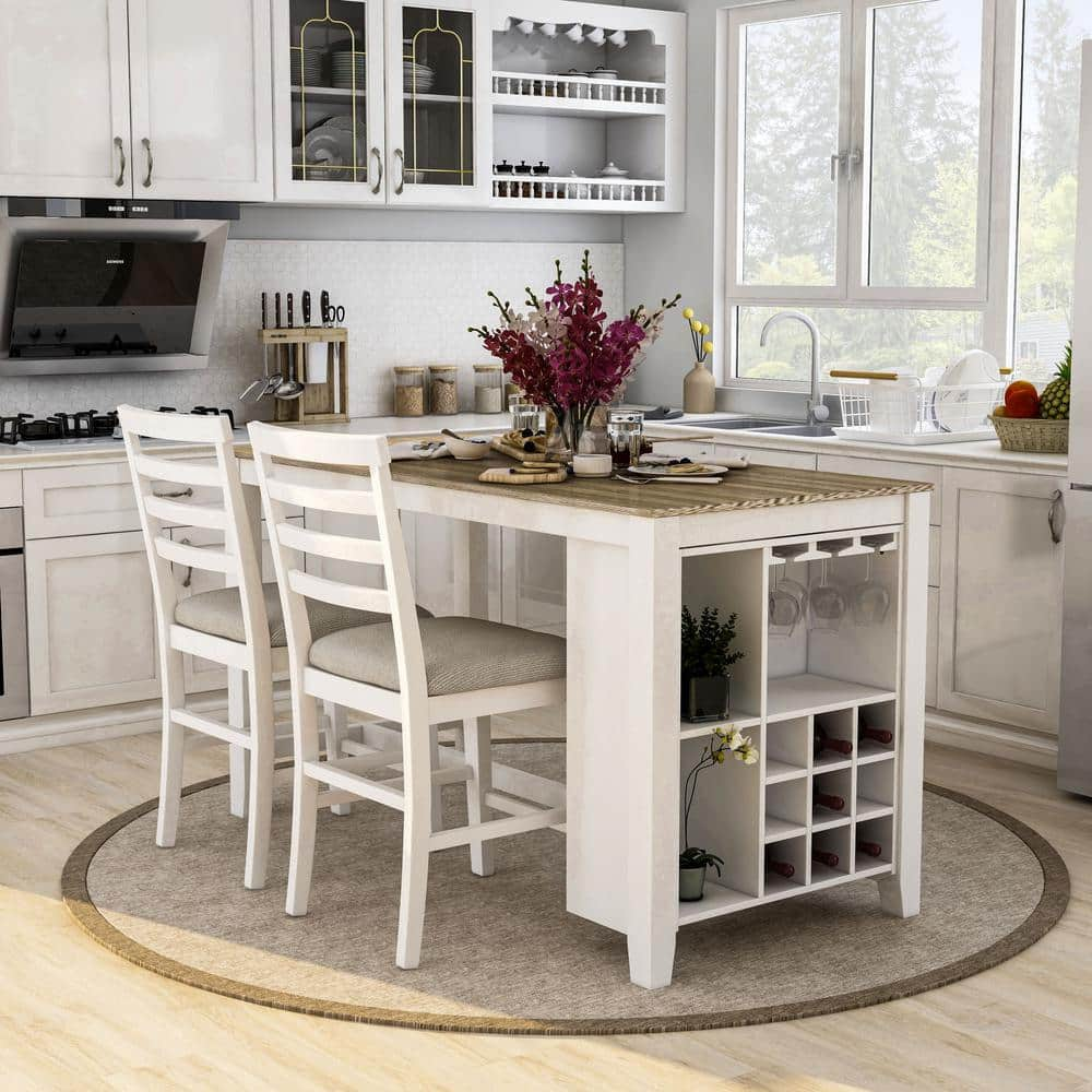 Furniture of America Martin 3-Piece White Kitchen Island Set IDF-3156PT ...